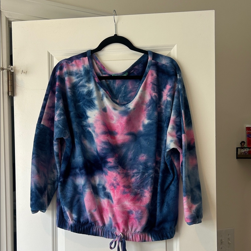 Filly Flair Navy and Pink Tie-Dye Drawstring Hem Top